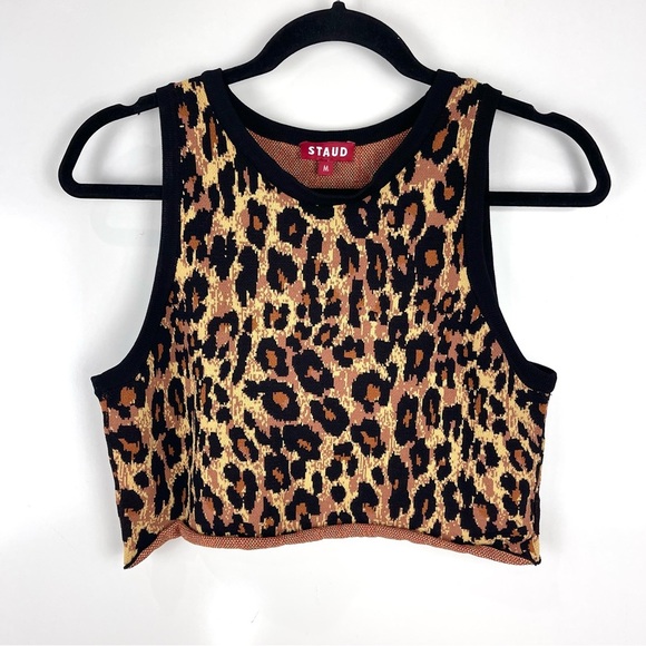 Staud Tavin Top Sleeveless Knit Leopard Print Crop Top Women's Size Medium - Picture 1 of 9